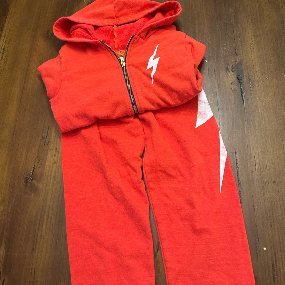 COPY - Aviator Nation size 8 red sweatshirt and sweatpants. Red with white bolt